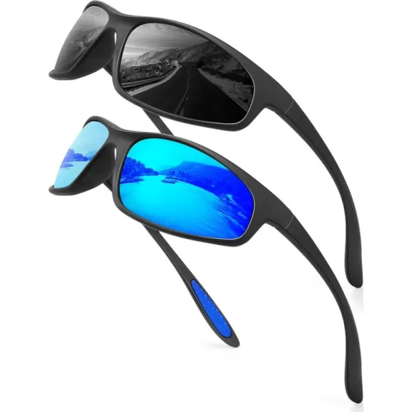 KALIYADI MensSunglasses Polarized SunglassesMen Sports Sport Sun Glasses for Running Cycling Fishing with UV ProtectionA03blackDark Blue