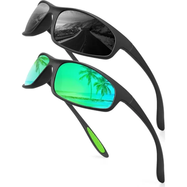 KALIYADI MensSunglasses Polarized SunglassesMen Sports Sport Sun Glasses for Running Cycling Fishing with UV ProtectionA05blackGreen