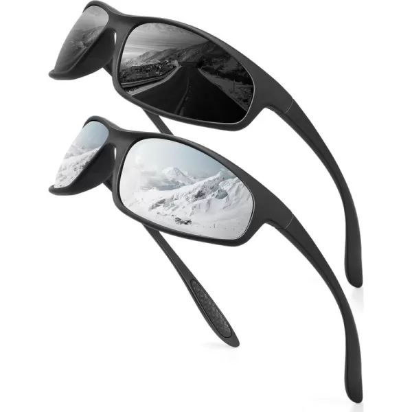 KALIYADI MensSunglasses Polarized SunglassesMen Sports Sport Sun Glasses for Running Cycling Fishing with UV ProtectionA06blackSilver