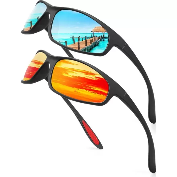 KALIYADI MensSunglasses Polarized SunglassesMen Sports Sport Sun Glasses for Running Cycling Fishing with UV ProtectionA08ice BlueRed