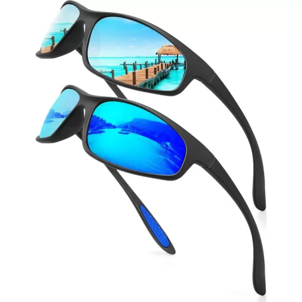 KALIYADI MensSunglasses Polarized SunglassesMen Sports Sport Sun Glasses for Running Cycling Fishing with UV ProtectionA09ice BlueDark Blue
