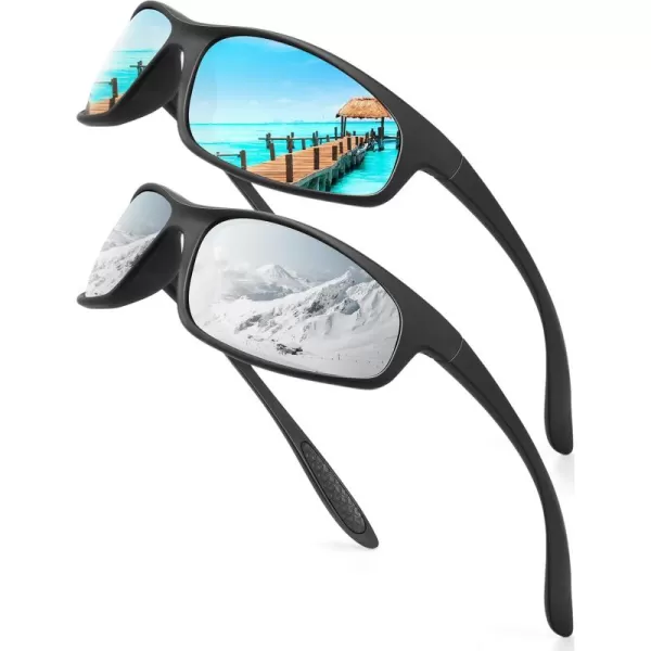 KALIYADI MensSunglasses Polarized SunglassesMen Sports Sport Sun Glasses for Running Cycling Fishing with UV ProtectionA10ice BlueSilvery
