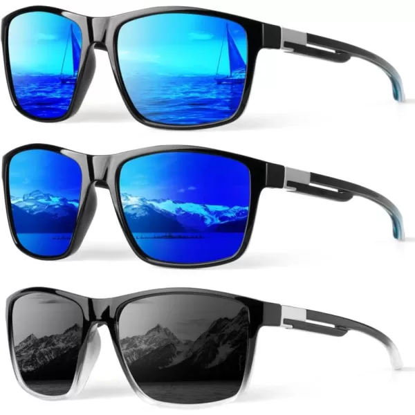 KALIYADI Polarized Sunglasses Men MensSunglasses Unisex Polarized Sun Glasses Lightweight Driving Fishing UV ProtectionA05glossy BlackIce BlueDark Blue