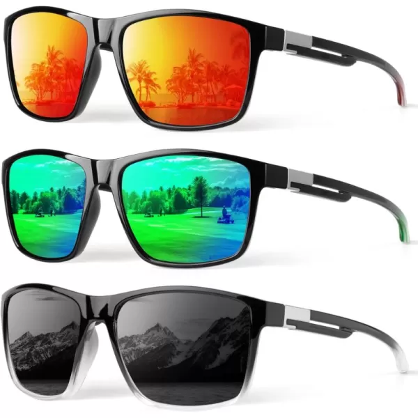 KALIYADI Polarized Sunglasses Men MensSunglasses Unisex Polarized Sun Glasses Lightweight Driving Fishing UV ProtectionA06glossy BlackGreenRed