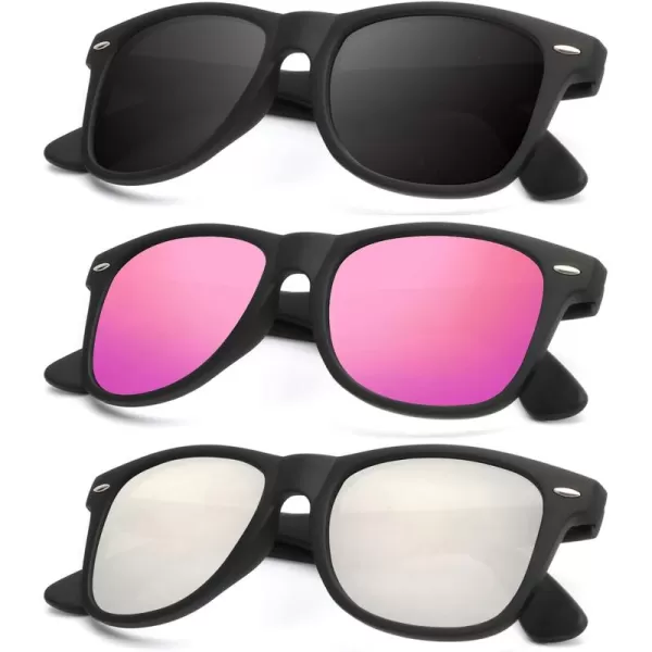 KALIYADI Polarized Sunglasses for Men and Women Matte Finish Sun glasses Color Mirror Lens UV Blocking 3 Pack