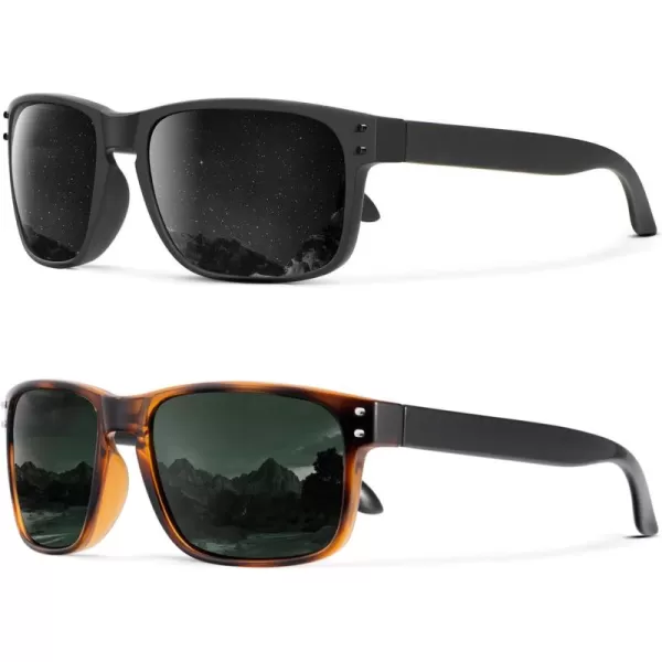 KALIYADI Polarized Sunglasses for Men and Women Vintage Style Sun Glasses for Fishing Running Driving with UV Protection2 Pack Grey Black RivetG15