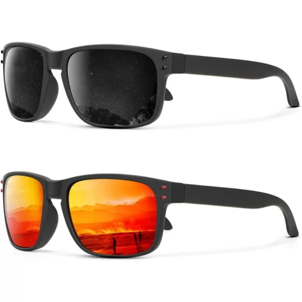 KALIYADI Polarized Sunglasses for Men and Women Vintage Style Sun Glasses for Fishing Running Driving with UV Protection2 Pack Grey  Black RivetRed