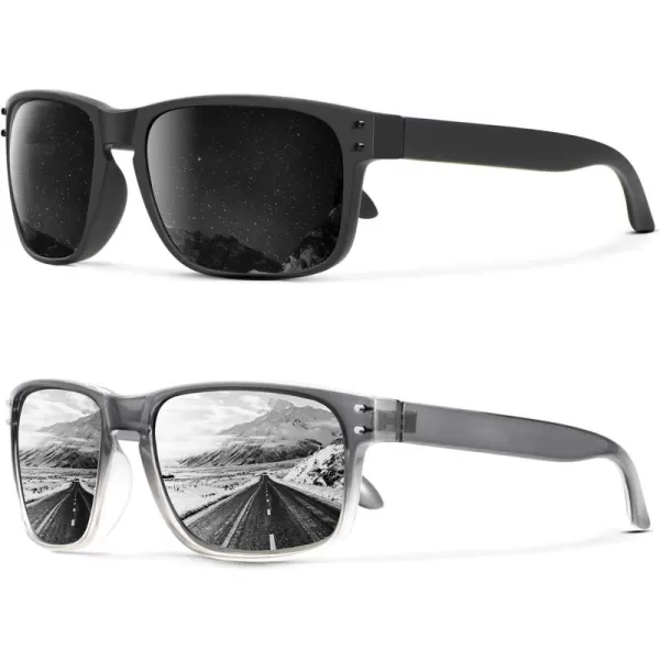 KALIYADI Polarized Sunglasses for Men and Women Vintage Style Sun Glasses for Fishing Running Driving with UV Protection2 Pack Grey Black RivetSilver