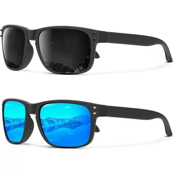 KALIYADI Polarized Sunglasses for Men and Women Vintage Style Sun Glasses for Fishing Running Driving with UV Protection2 Pack GreyBlue