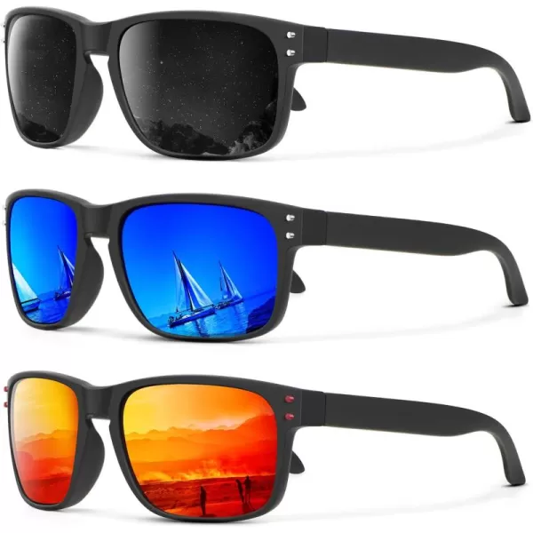 KALIYADI Polarized Sunglasses for Men and Women Vintage Style Sun Glasses for Fishing Running Driving with UV Protection3 Pack GreyDark BlueOrange
