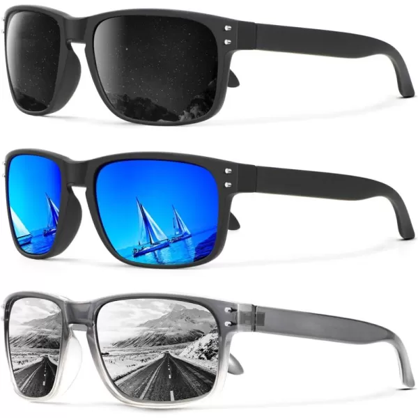 KALIYADI Polarized Sunglasses for Men and Women Vintage Style Sun Glasses for Fishing Running Driving with UV Protection3 Pack GreyDark BlueSilver