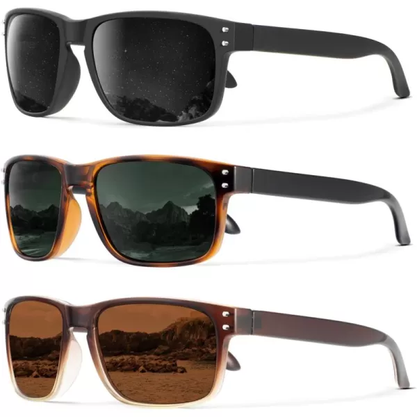 KALIYADI Polarized Sunglasses for Men and Women Vintage Style Sun Glasses for Fishing Running Driving with UV Protection3 Pack GreyG15Brown