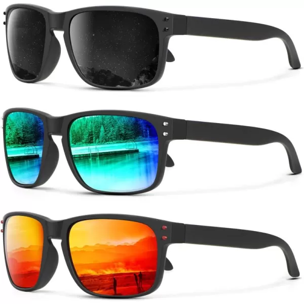 KALIYADI Polarized Sunglasses for Men and Women Vintage Style Sun Glasses for Fishing Running Driving with UV Protection3 Pack GreyGreenRed