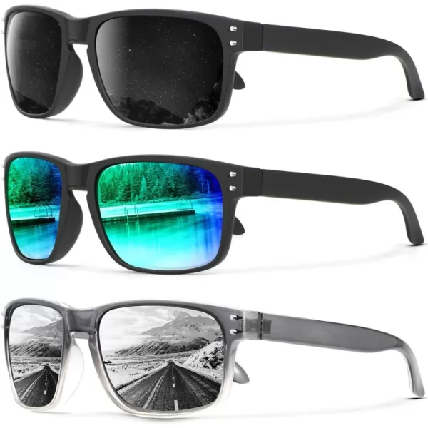 KALIYADI Polarized Sunglasses for Men and Women Vintage Style Sun Glasses for Fishing Running Driving with UV Protection3 Pack GreyGreenSilver