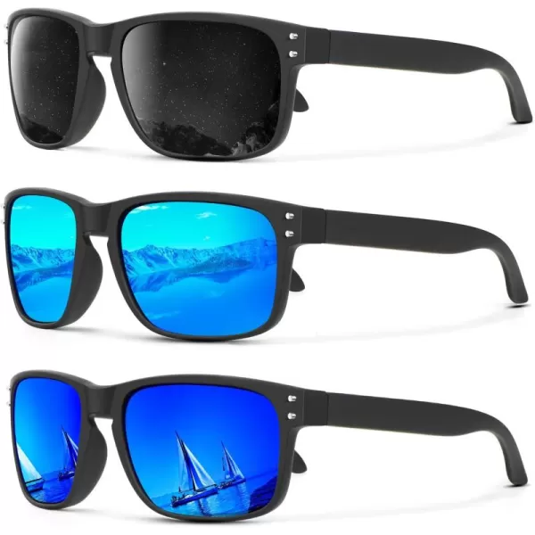 KALIYADI Polarized Sunglasses for Men and Women Vintage Style Sun Glasses for Fishing Running Driving with UV Protection3 Pack GreyIce BlueDark Blue