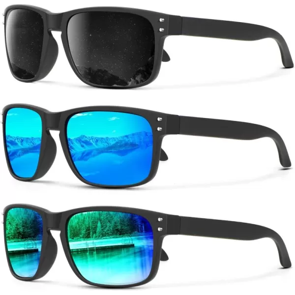 KALIYADI Polarized Sunglasses for Men and Women Vintage Style Sun Glasses for Fishing Running Driving with UV Protection3 Pack GreyIce BlueGreen