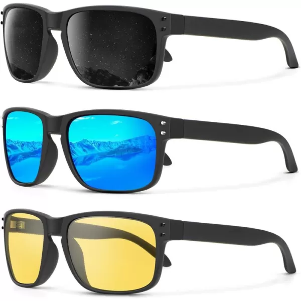 KALIYADI Polarized Sunglasses for Men and Women Vintage Style Sun Glasses for Fishing Running Driving with UV Protection3 Pack GreyIce BlueNight Vision