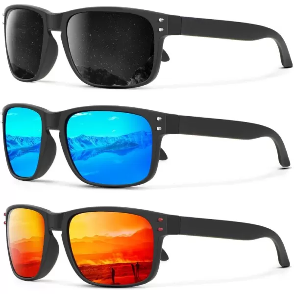 KALIYADI Polarized Sunglasses for Men and Women Vintage Style Sun Glasses for Fishing Running Driving with UV Protection3 Pack GreyIce BlueOrange