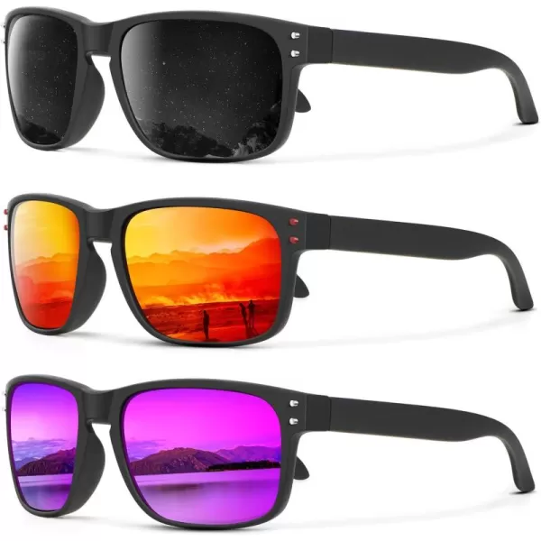 KALIYADI Polarized Sunglasses for Men and Women Vintage Style Sun Glasses for Fishing Running Driving with UV Protection3 Pack GreyOrangeFuchsia