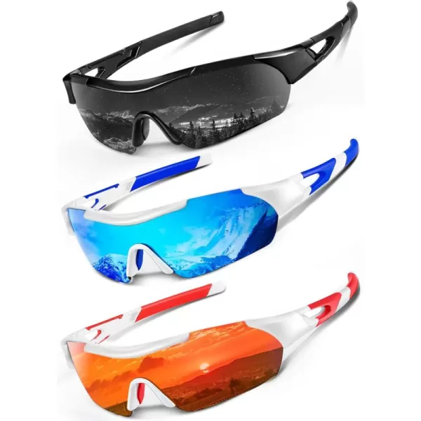 KALIYADI Sports Sunglasses for Men Polarized Mens Sunglasses Polarized UV400 Protection for Cycling Baseball 3 Packs