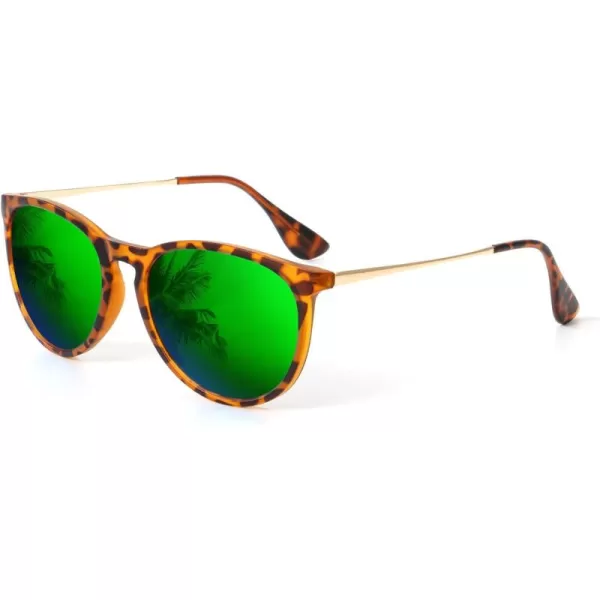 KALIYADI Sunglasses Womens Polarized WomensSunglasses Trendy Sun Glasses with UV400 Retro Style for Party Beach ShoppingA09 Round Leopard Frame Green Lens