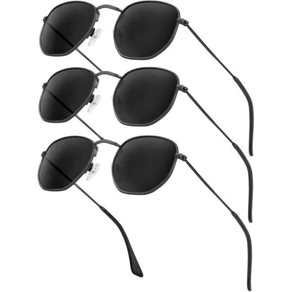 KALIYADI Sunglasses for Women and Men Polarized Square UV Protection Trendy Metal Frame Hexagon SunglassesAa7 3 Pack BlackGrey  BlackGrey  BlackGrey Hexagonal