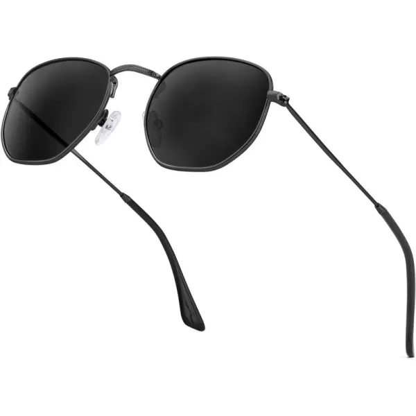 KALIYADI Sunglasses for Women and Men Polarized Square UV Protection Trendy Metal Frame Hexagon SunglassesB1 BlackGrey Hexagonal