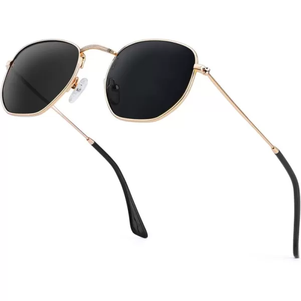 KALIYADI Sunglasses for Women and Men Polarized Square UV Protection Trendy Metal Frame Hexagon SunglassesB2 GoldGrey Hexagonal