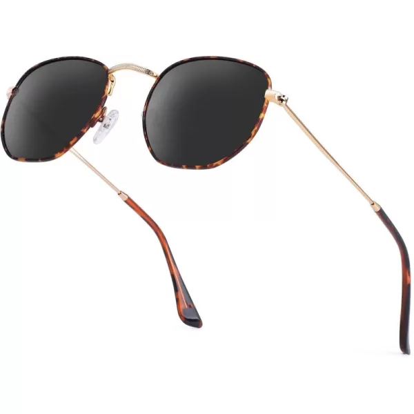 KALIYADI Sunglasses for Women and Men Polarized Square UV Protection Trendy Metal Frame Hexagon SunglassesB3 LeopardGrey Hexagonal