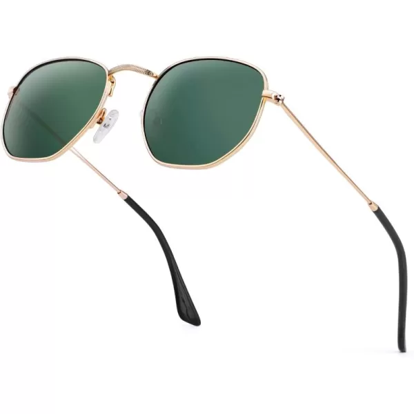 KALIYADI Sunglasses for Women and Men Polarized Square UV Protection Trendy Metal Frame Hexagon SunglassesB4 GoldG15 Hexagonal