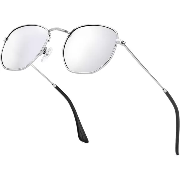 KALIYADI Sunglasses for Women and Men Polarized Square UV Protection Trendy Metal Frame Hexagon SunglassesB8 SilverSilver Hexagonal
