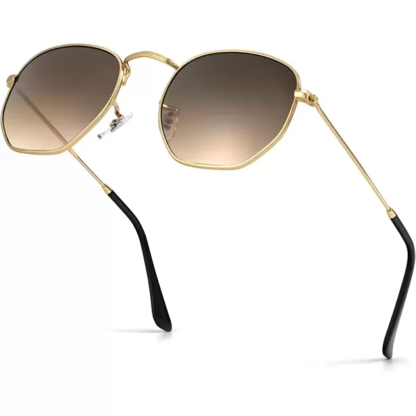 KALIYADI Sunglasses for Women and Men Polarized Square UV Protection Trendy Metal Frame Hexagon SunglassesBb4 GoldGradient Brown Glass Lennon Polarizedhexagonal