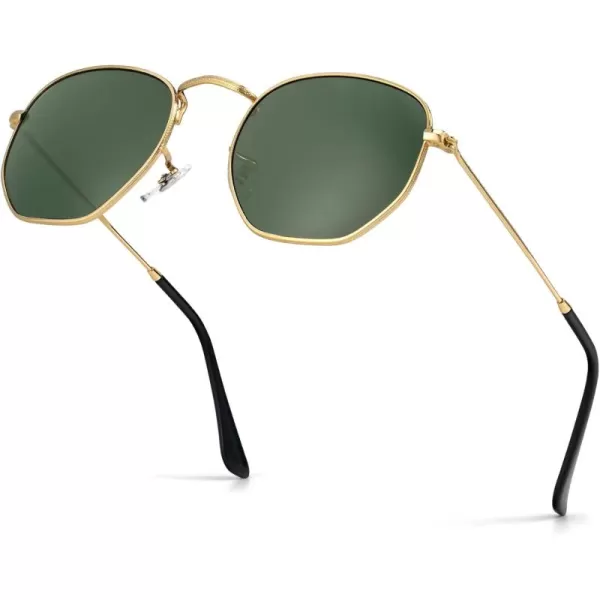 KALIYADI Sunglasses for Women and Men Polarized Square UV Protection Trendy Metal Frame Hexagon SunglassesBb5 GoldG15 Glass Lennon Polarizedhexagonal