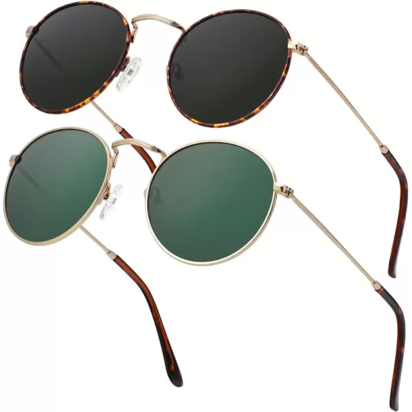 KALIYADI Sunglasses for Women and Men Polarized Square UV Protection Trendy Metal Frame Hexagon SunglassesC10 2 Pack LeopardGrey  GoldG15 Round