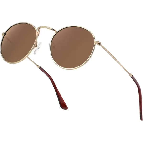 KALIYADI Sunglasses for Women and Men Polarized Square UV Protection Trendy Metal Frame Hexagon SunglassesD5 GoldBrown Round