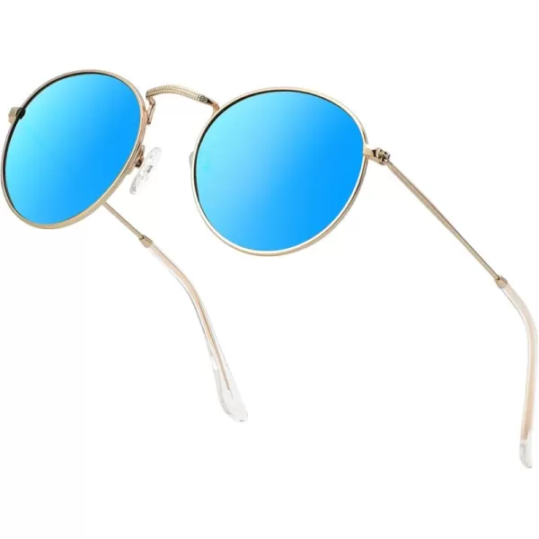 KALIYADI Sunglasses for Women and Men Polarized Square UV Protection Trendy Metal Frame Hexagon SunglassesD6 GoldBlue Round
