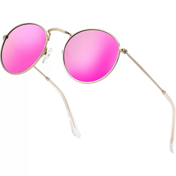 KALIYADI Sunglasses for Women and Men Polarized Square UV Protection Trendy Metal Frame Hexagon SunglassesD7 GoldPink Round