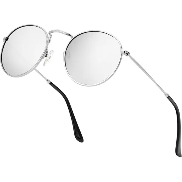 KALIYADI Sunglasses for Women and Men Polarized Square UV Protection Trendy Metal Frame Hexagon SunglassesD8 SilverSilver Round
