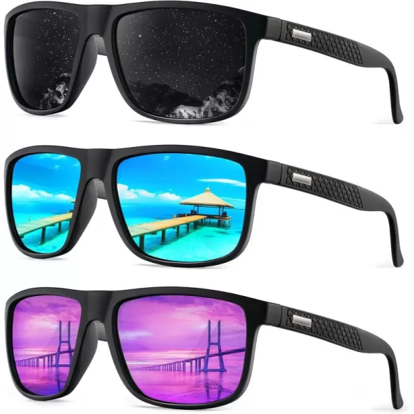 KALIYADI SunglassesMen PolarizedSunglasses Mens Sunglasses Sun Glasses UV Protection Unisex Lightweight Driving GolfA06blackIce BluePurple