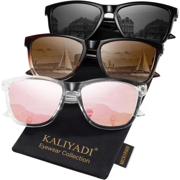 KALIYADI WomensSunglasses Polarized SunglassesWomens Trendy Retro Sun Glasses with UV Protection for Travel DrivingA02blackGradient BrownPink