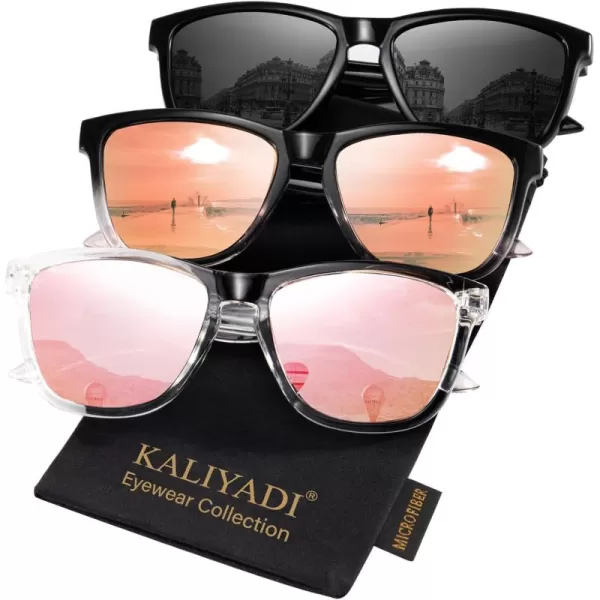 KALIYADI WomensSunglasses Polarized SunglassesWomens Trendy Retro Sun Glasses with UV Protection for Travel DrivingA07blackPinkGold Pink