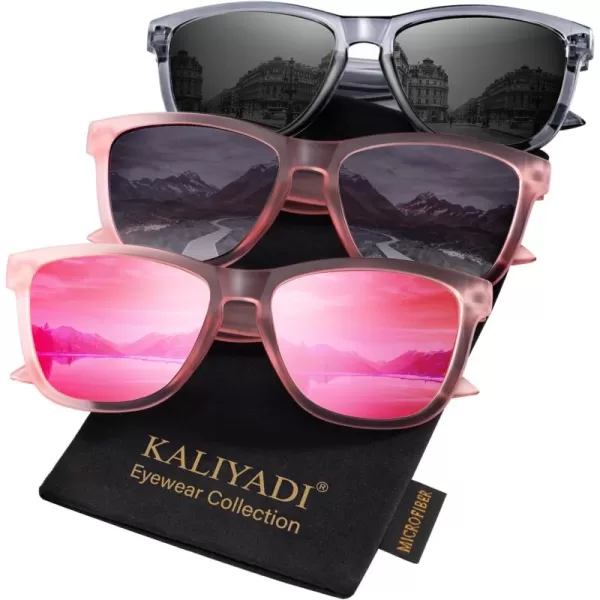 KALIYADI WomensSunglasses Polarized SunglassesWomens Trendy Retro Sun Glasses with UV Protection for Travel DrivingA12blackGradient BlackPurple Pink