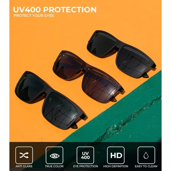 KALIYADI Polarized Sunglasses for Men and Women Mens Sun Glasses with UV Protection for Driving Fishing Golf 3 Packs3 Pack BlackBrownBlackg15