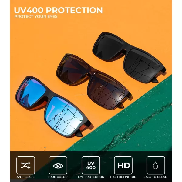 KALIYADI Polarized Sunglasses for Men and Women Mens Sun Glasses with UV Protection for Driving Fishing Golf 3 Packs3 Pack BlackBrownIce Blue