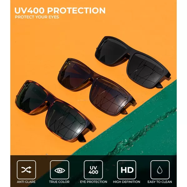 KALIYADI Polarized Sunglasses for Men and Women Mens Sun Glasses with UV Protection for Driving Fishing Golf 3 Packs3 Pack BlackBrownLeopardg15