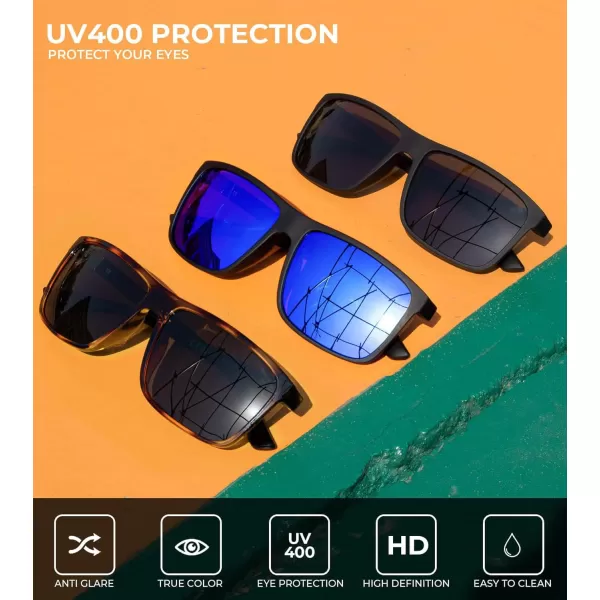 KALIYADI Polarized Sunglasses for Men and Women Mens Sun Glasses with UV Protection for Driving Fishing Golf 3 Packs3 Pack BlackDark BlueG15