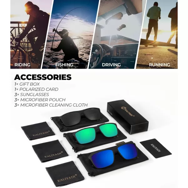 KALIYADI Polarized Sunglasses for Men and Women Mens Sun Glasses with UV Protection for Driving Fishing Golf 3 Packs3 Pack BlackDark BlueGreen