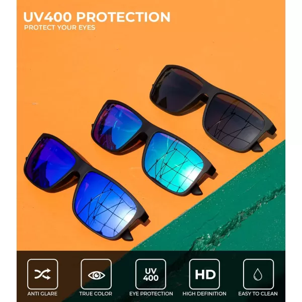 KALIYADI Polarized Sunglasses for Men and Women Mens Sun Glasses with UV Protection for Driving Fishing Golf 3 Packs3 Pack BlackDark BlueGreen