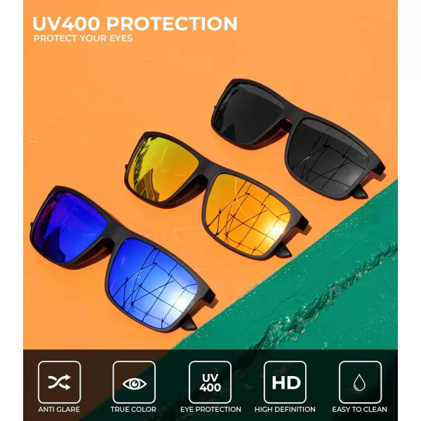 KALIYADI Polarized Sunglasses for Men and Women Mens Sun Glasses with UV Protection for Driving Fishing Golf 3 Packs3 Pack BlackDark BlueRed