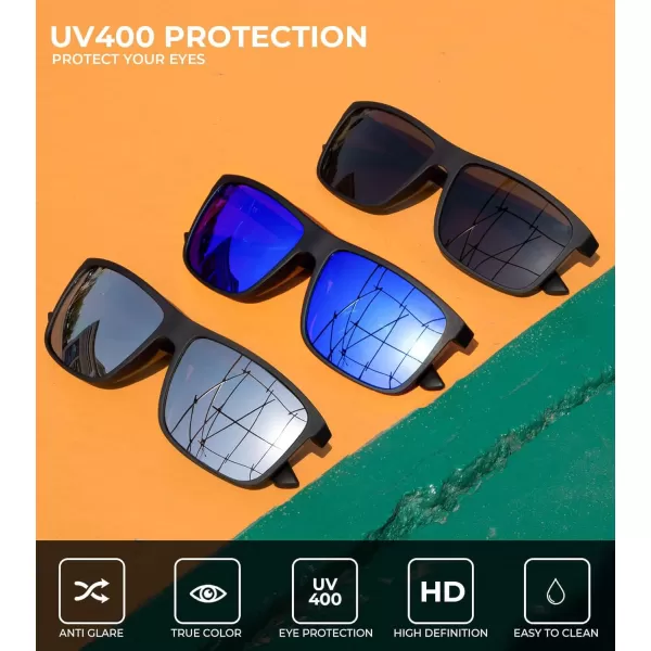 KALIYADI Polarized Sunglasses for Men and Women Mens Sun Glasses with UV Protection for Driving Fishing Golf 3 Packs3 Pack BlackDark BlueSilver